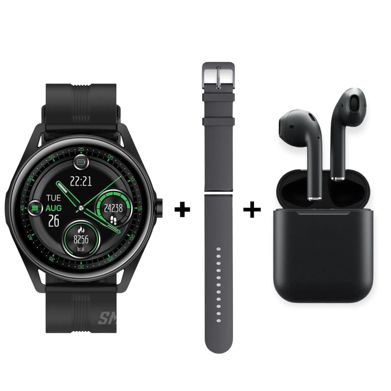 Reloj Inteligente SmartWatch Sumergible + Audífonos I12 Bluetooth Negro