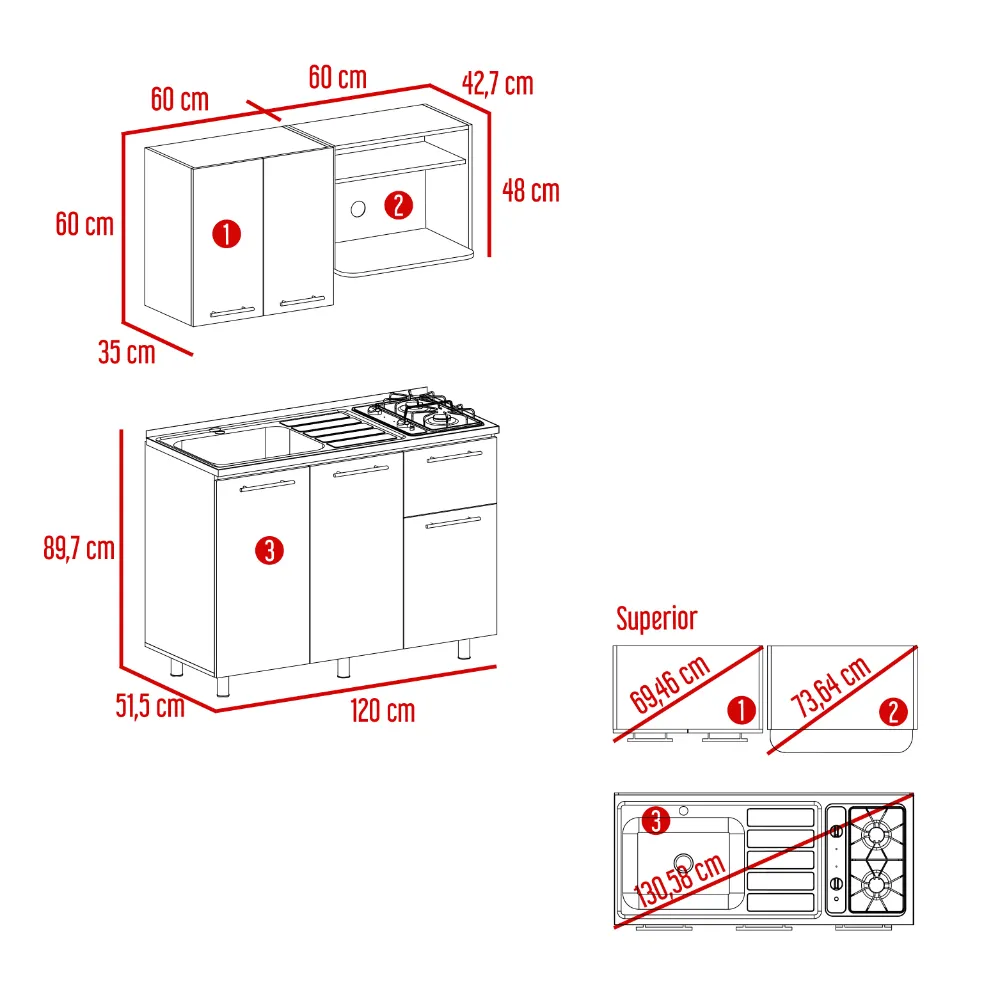 Cocina Integral  120 Piret, Blanco Duqueza Y Milan Con Meson Izquierdo