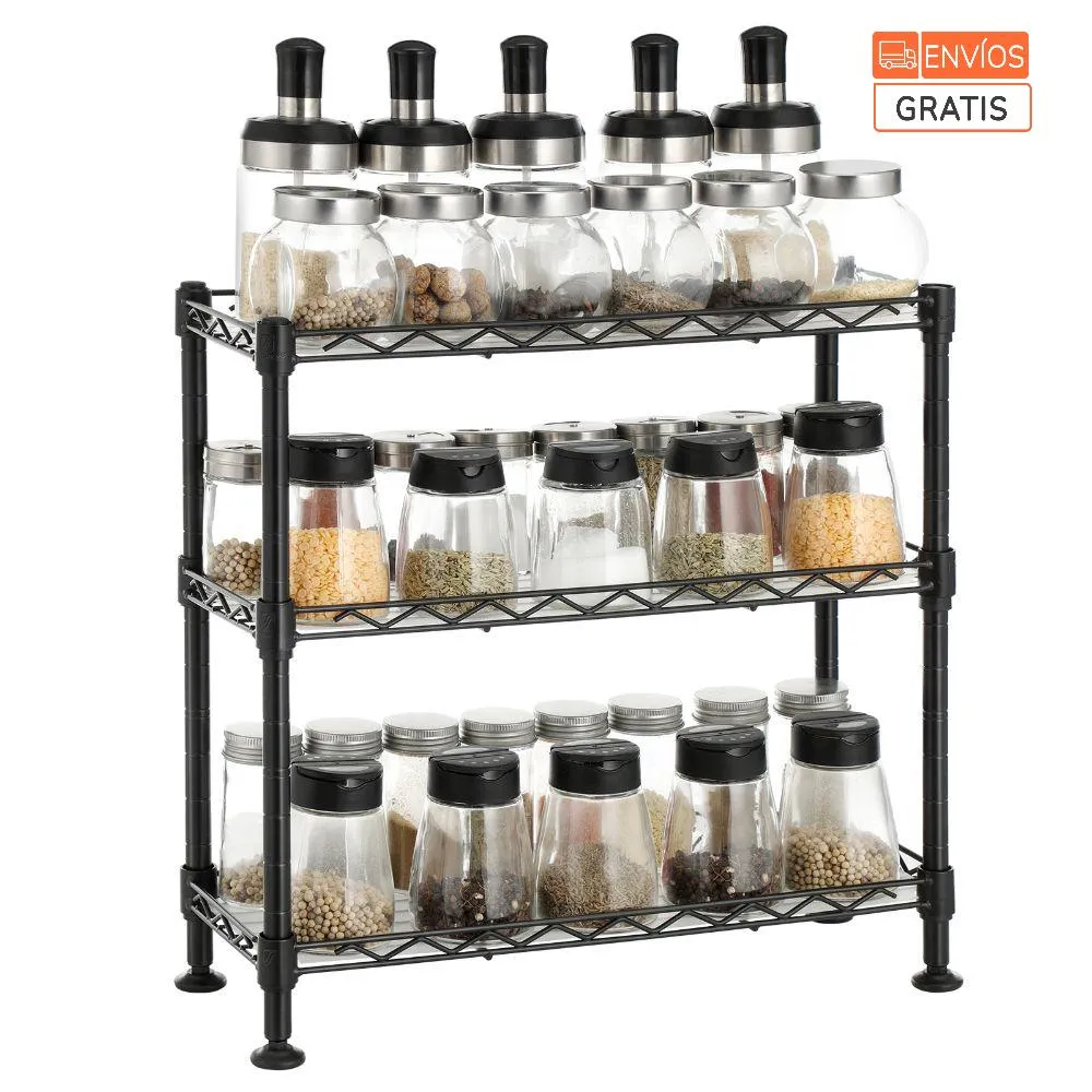 Organizador Para Especias Shelves, Negro, De Tres Niveles