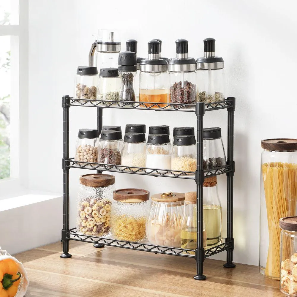 Organizador Para Especias Shelves, Negro, De Tres Niveles