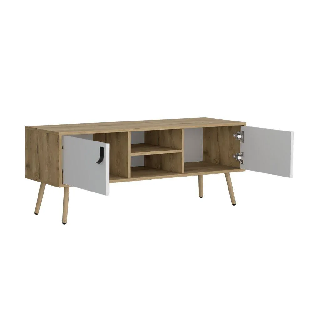 Mesa para TV Lienxo, Blanco y Macadamia