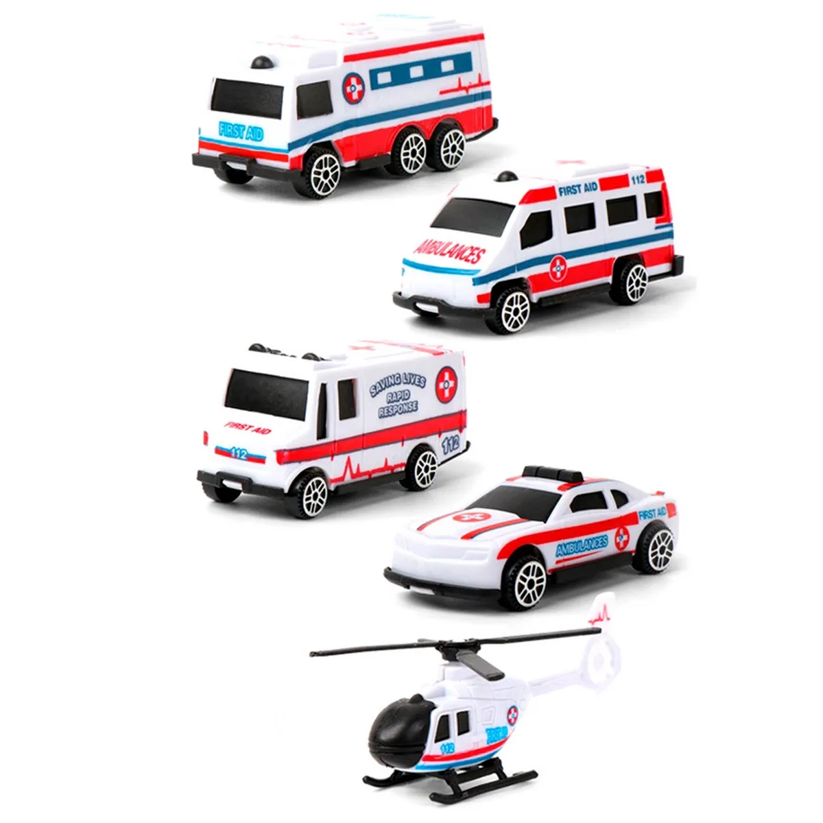 Carro Helicoptero Camion Coleccionable Ambulancia X 5 Pcs