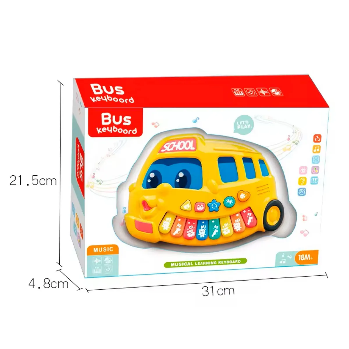 Piano Bus Escolar Sonido Y Notas Musicales Niños + Baterias