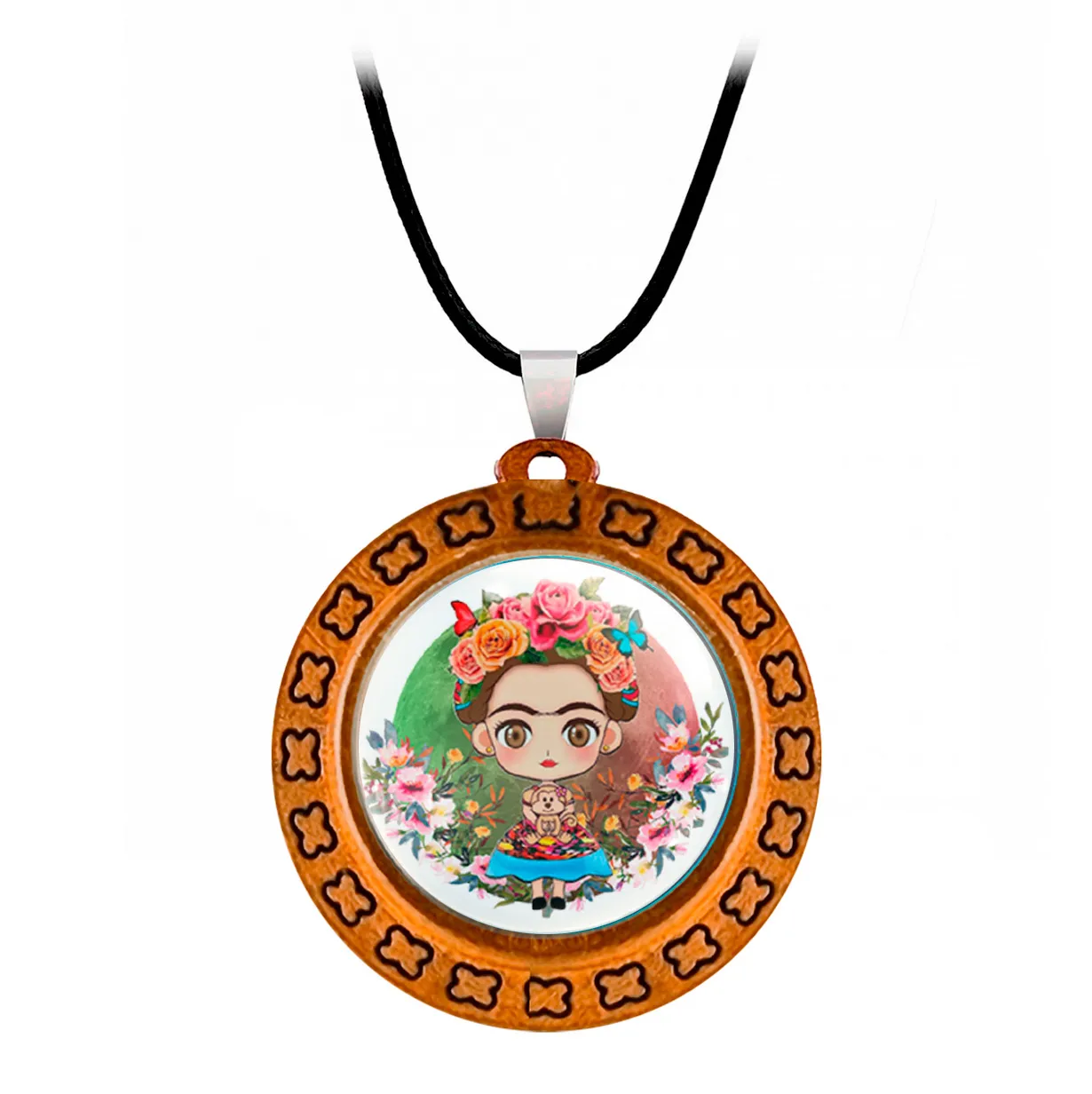 Collar Frida Kahlo Muñeca Flores Unisex + Estuche