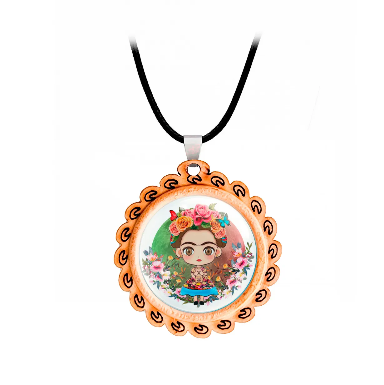 Collar Frida Kahlo Muñeca Flores Unisex + Estuche