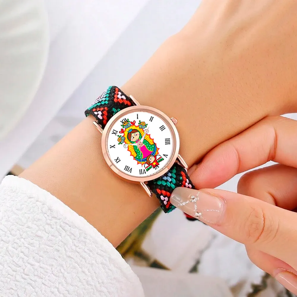 Reloj Virgen Guadalupe Dorado Tejido Artesanal + Estuche