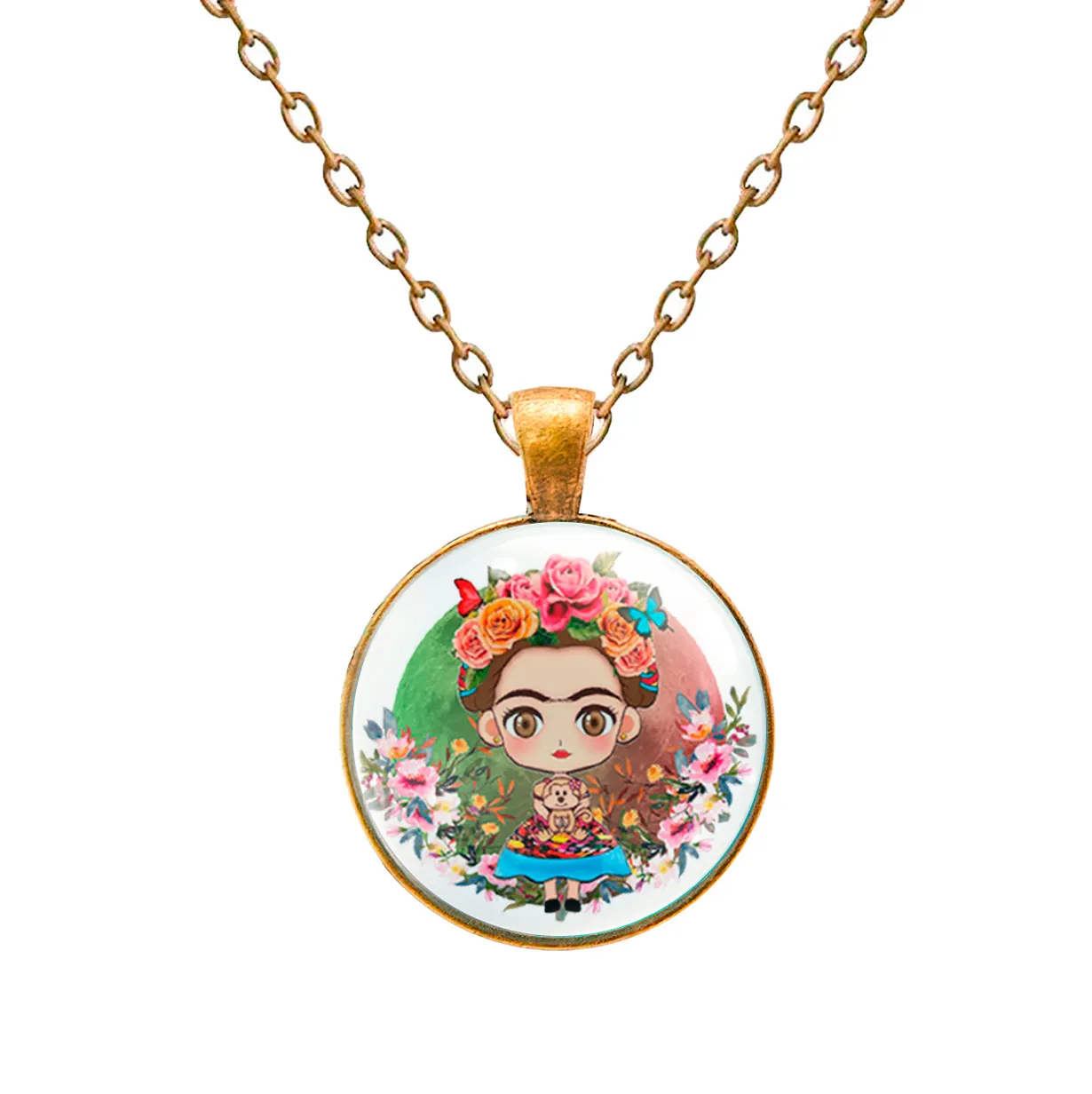 Collar Frida Kahlo Muñeca Flores Unisex + Estuche