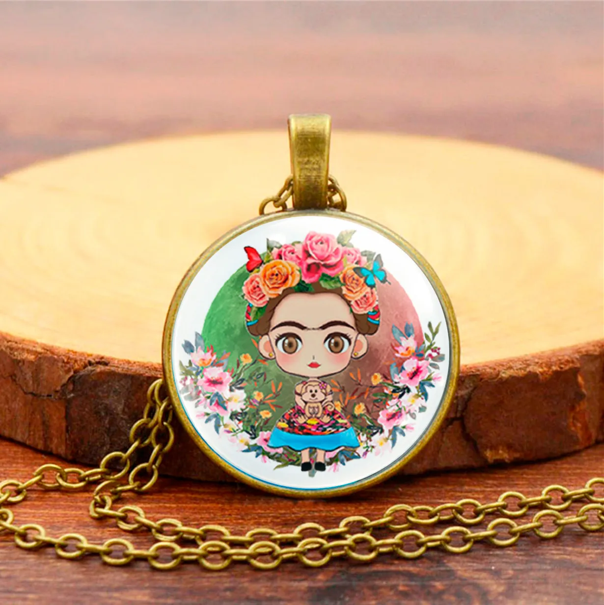 Collar Frida Kahlo Muñeca Flores Unisex + Estuche