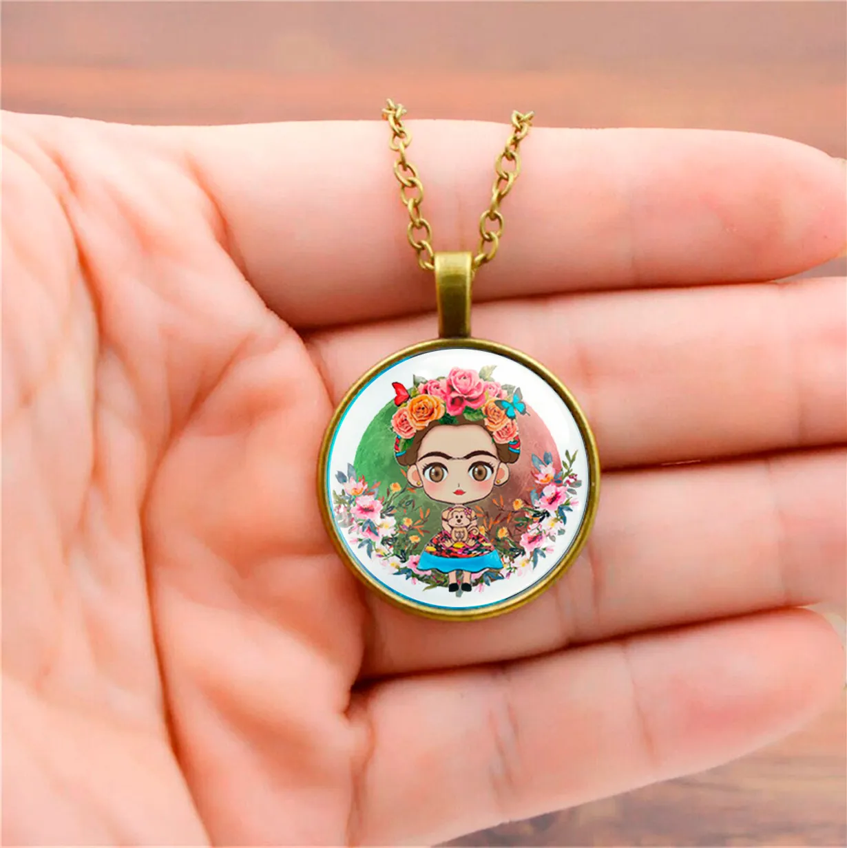 Collar Frida Kahlo Muñeca Flores Unisex + Estuche