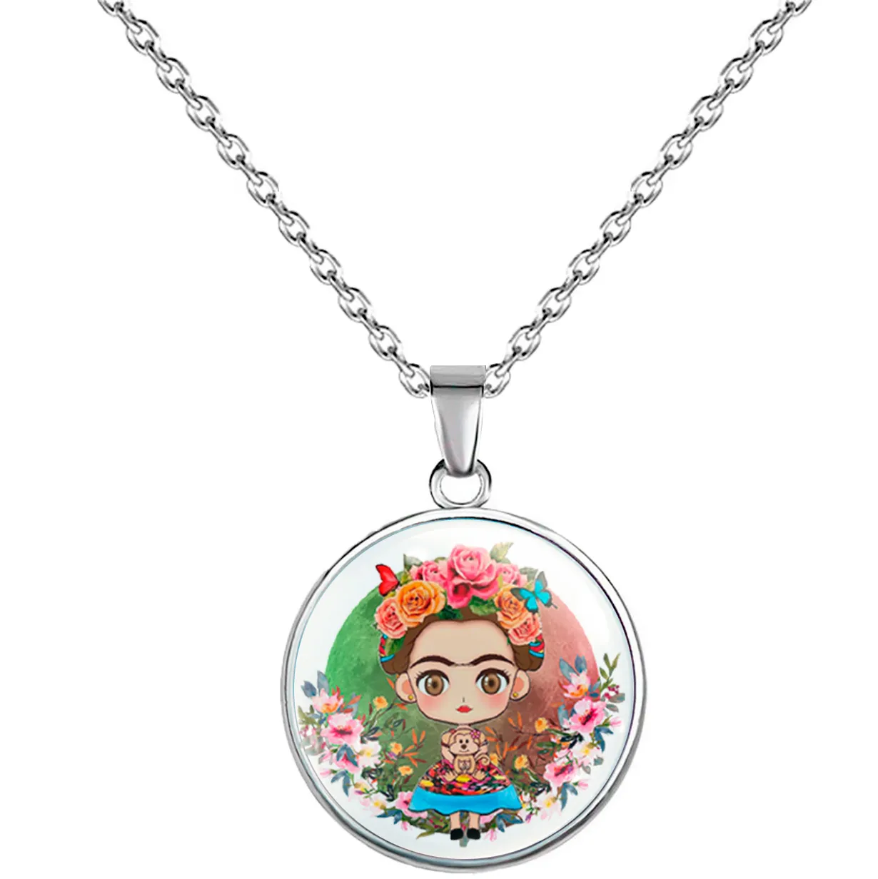 Collar Frida Kahlo Muñeca Flores Unisex + Estuche