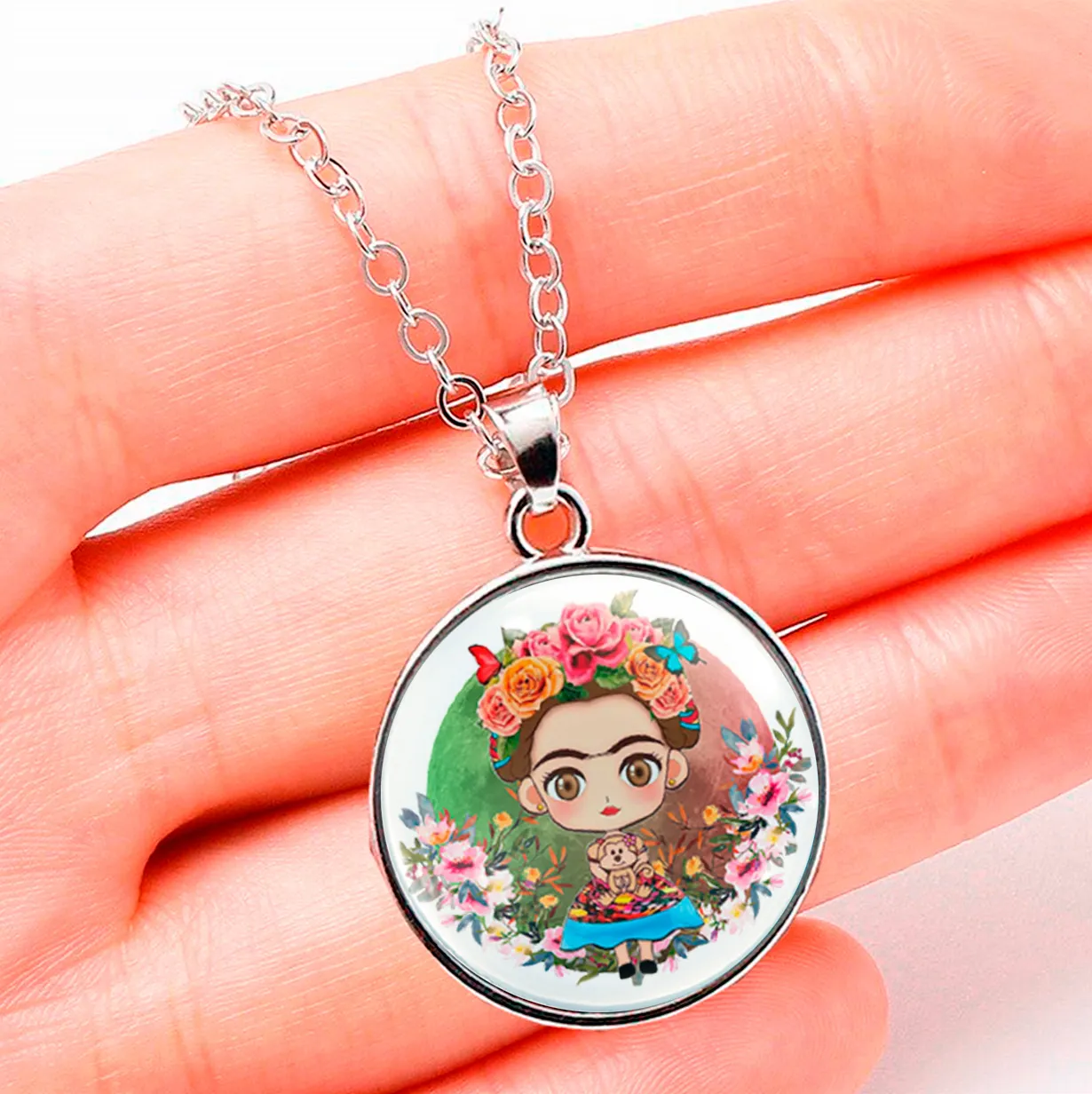 Collar Frida Kahlo Muñeca Flores Unisex + Estuche