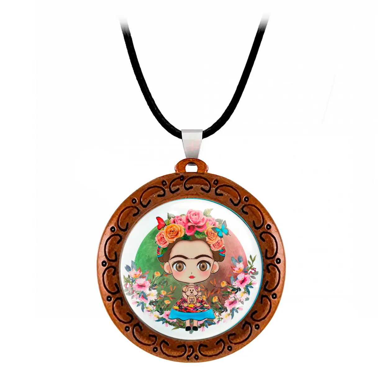 Collar Frida Kahlo Muñeca Flores Unisex + Estuche