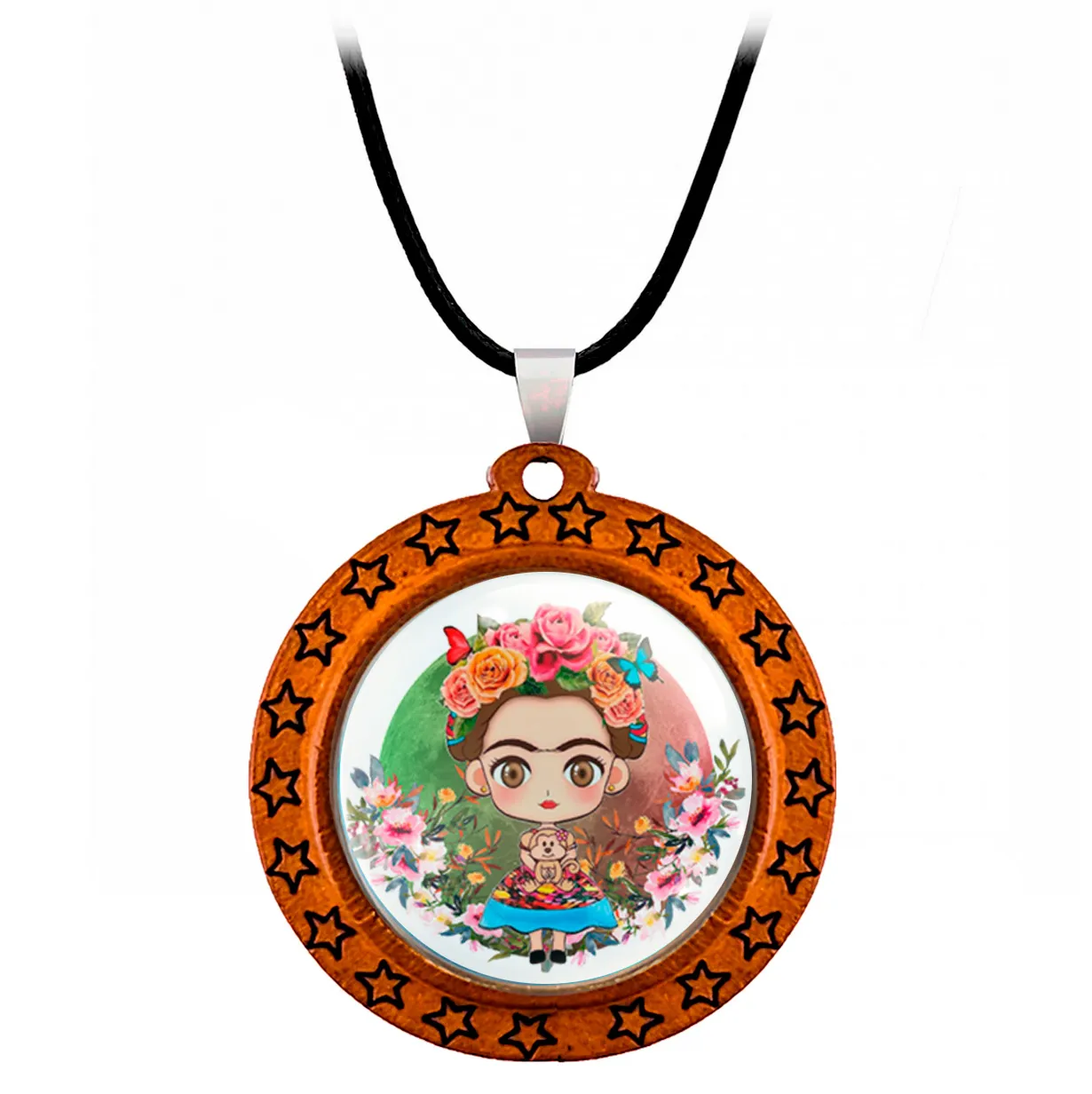 Collar Frida Kahlo Muñeca Flores Unisex + Estuche