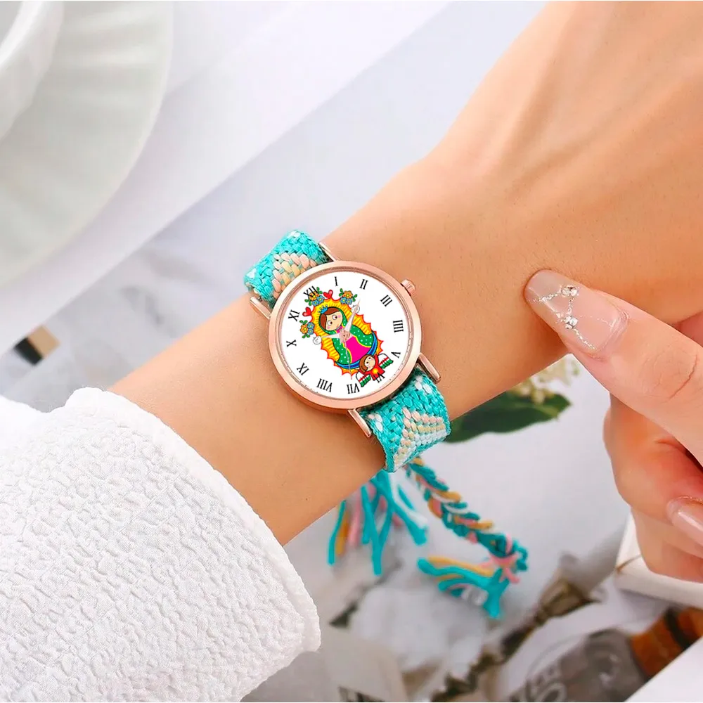 Reloj Virgen Guadalupe Dorado Tejido Artesanal + Estuche