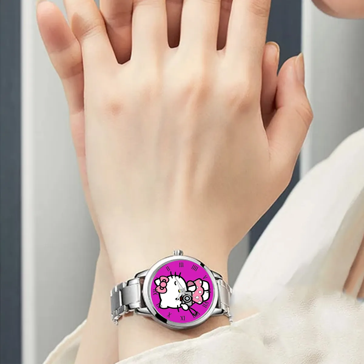 Reloj Hello Kitty Gata Acero Dama + Estuche