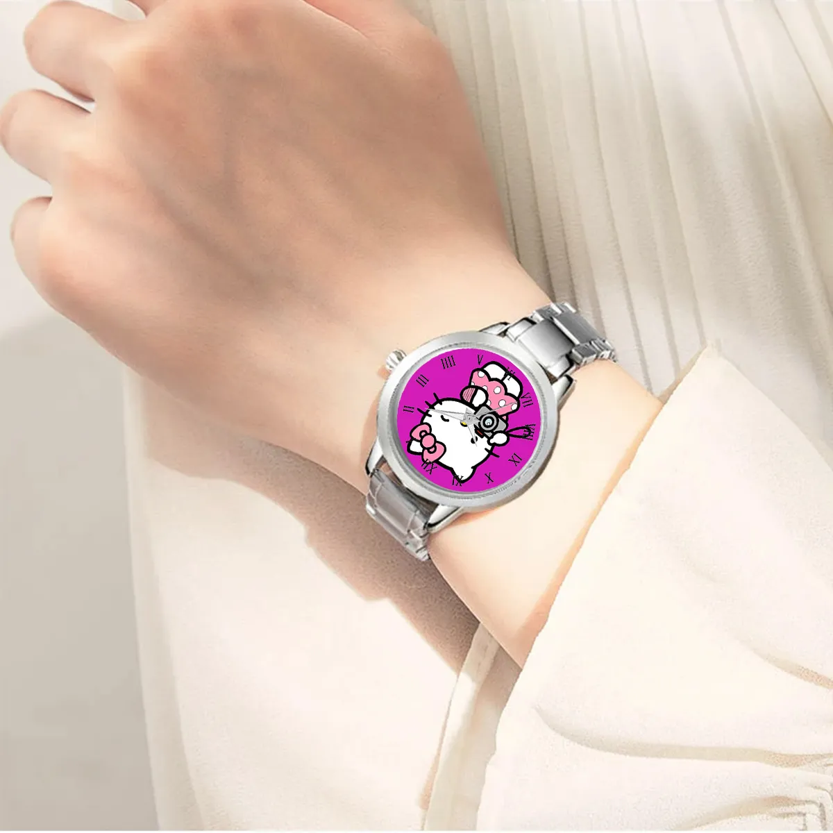 Reloj Hello Kitty Gata Acero Dama + Estuche