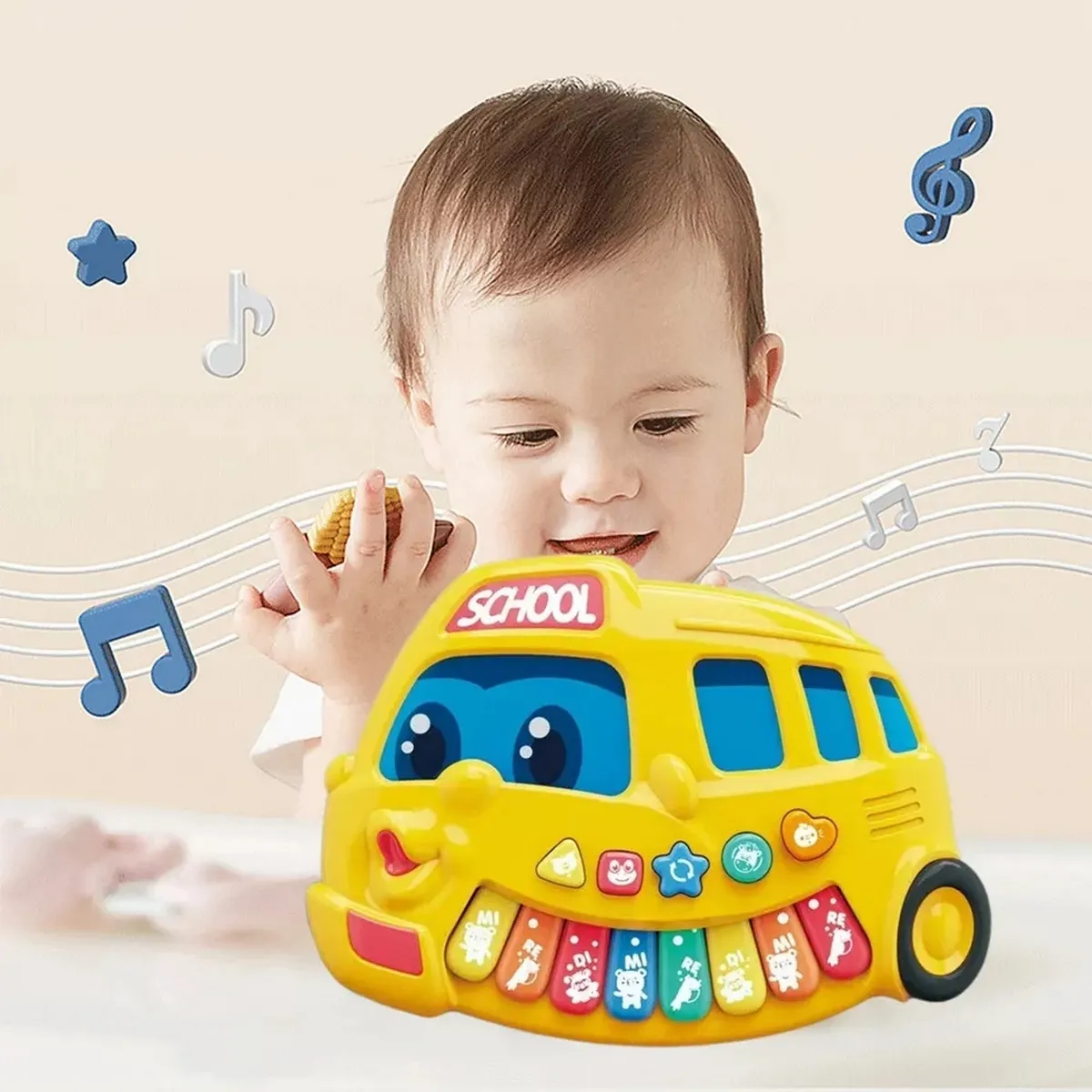 Piano Bus Escolar Sonido Y Notas Musicales Niños + Baterias