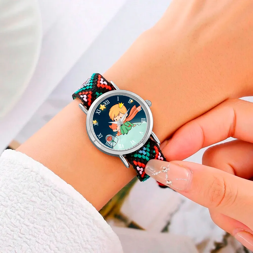 Reloj Principito Zorrito Plateado Tejido Artesanal + Estuche