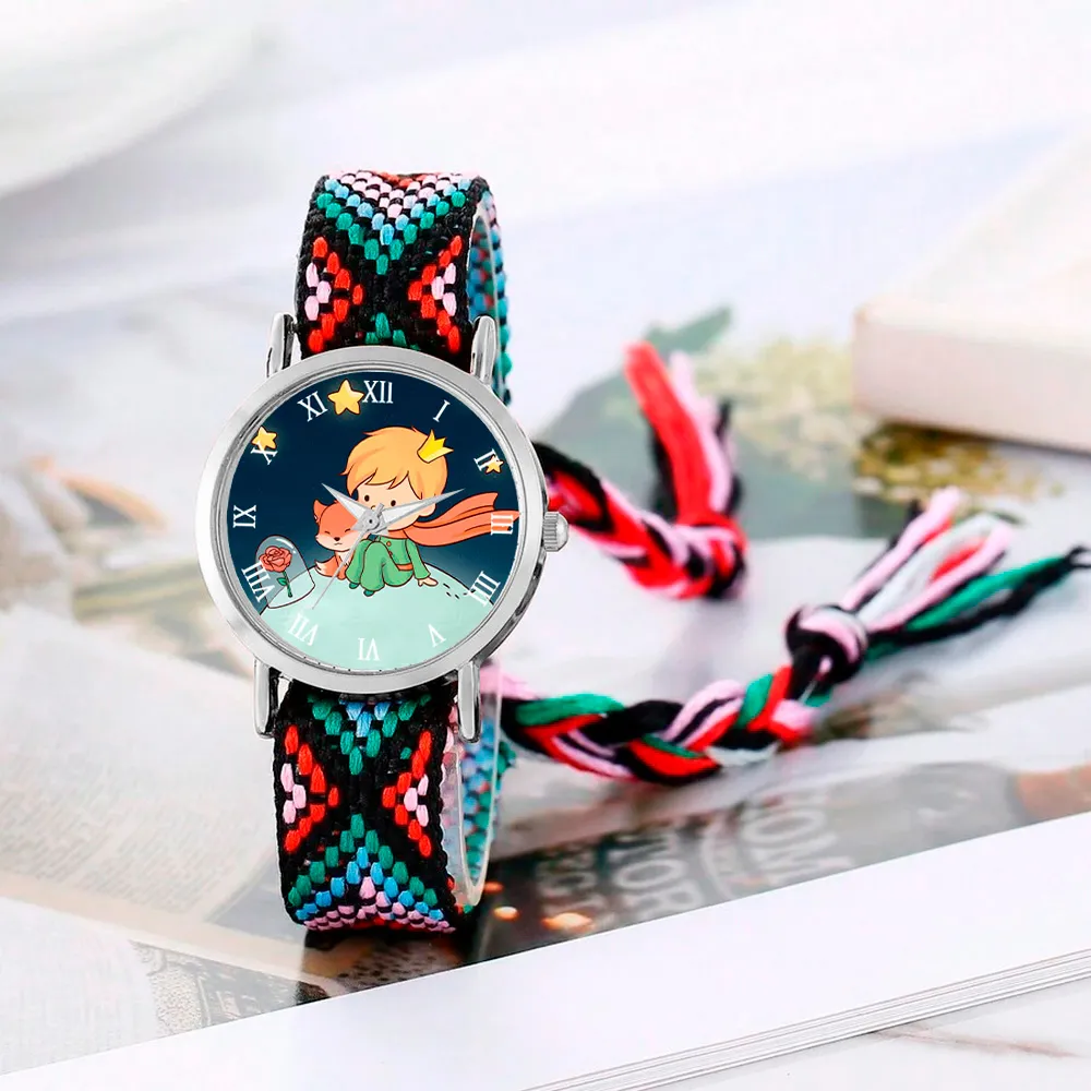 Reloj Principito Zorrito Plateado Tejido Artesanal + Estuche