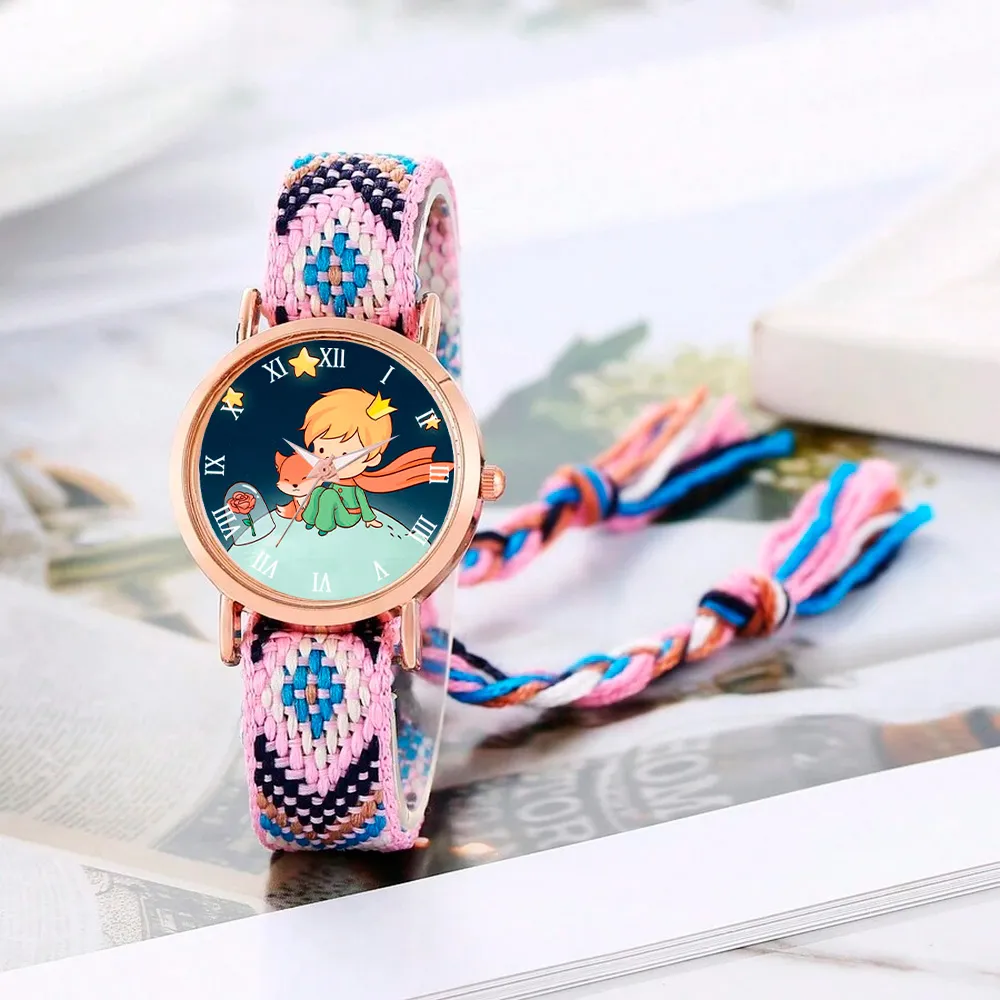 Reloj Principito Dorado Tejido Artesanal Mujer + Estuche