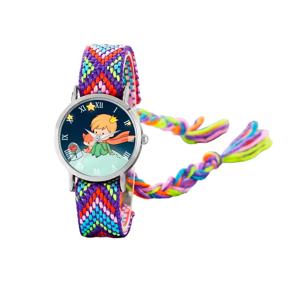 Reloj Principito Zorrito Plateado Tejido Artesanal + Estuche