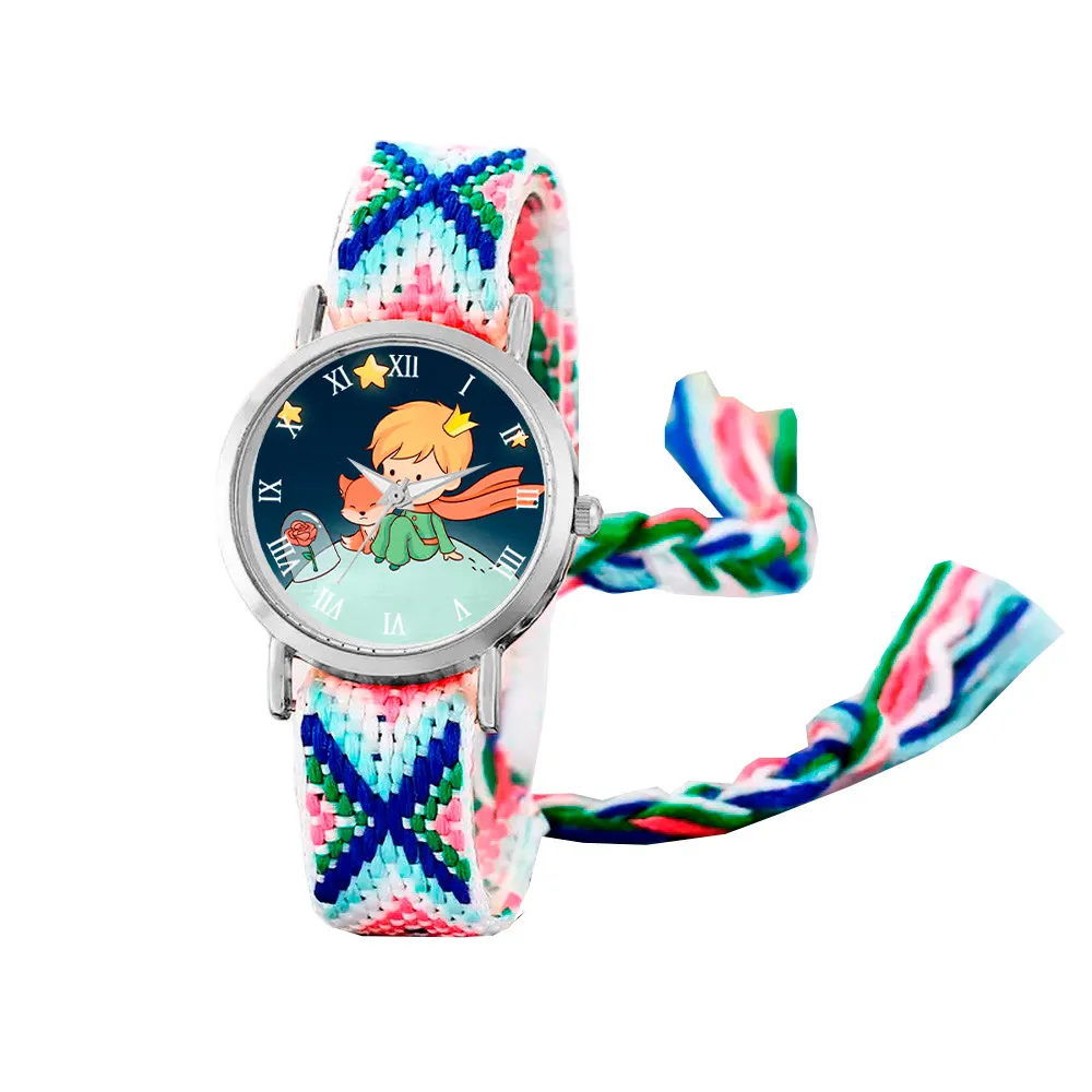 Reloj Principito Zorrito Plateado Tejido Artesanal + Estuche