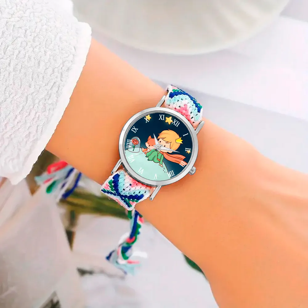 Reloj Principito Zorrito Plateado Tejido Artesanal + Estuche