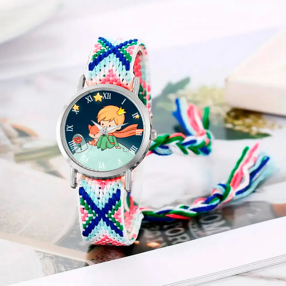 Reloj Principito Zorrito Plateado Tejido Artesanal + Estuche