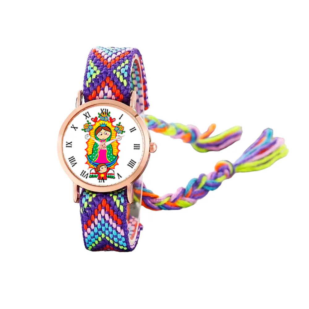 Reloj Virgen Guadalupe Dorado Tejido Artesanal + Estuche