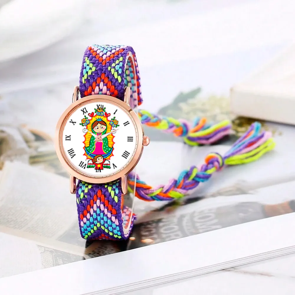 Reloj Virgen Guadalupe Dorado Tejido Artesanal + Estuche