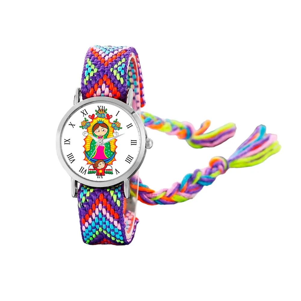 Reloj Virgen Guadalupe Plateado Tejido Artesanal + Estuche