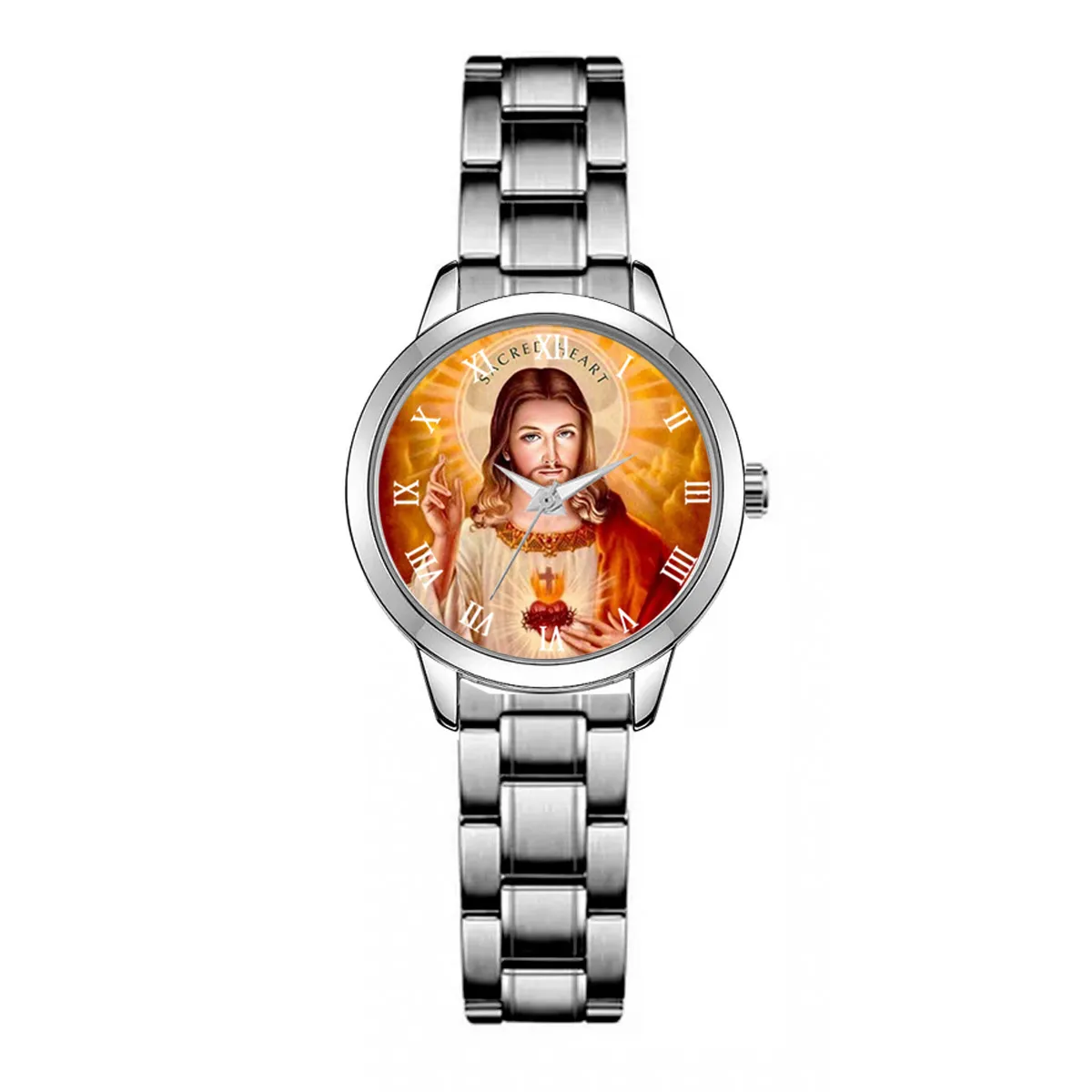 Reloj Jesus Sagrado Corazon Acero Dama + Estuche