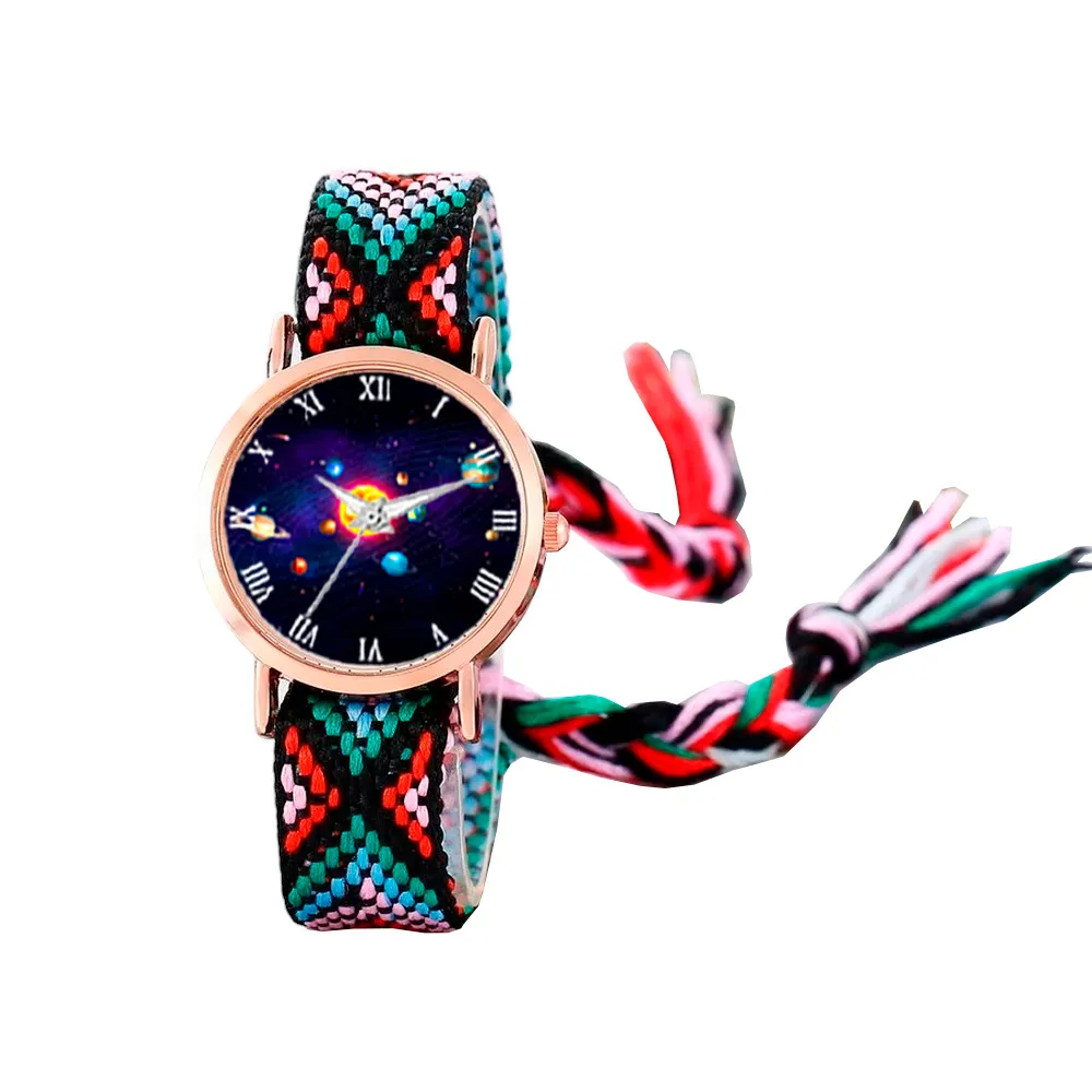 Reloj Sistema Solar Dorado Tejido Artesanal Mujer + Estuche