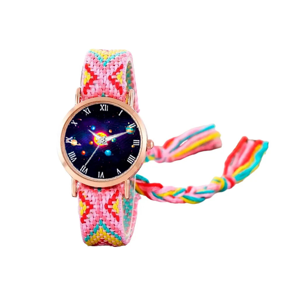 Reloj Sistema Solar Dorado Tejido Artesanal Mujer + Estuche