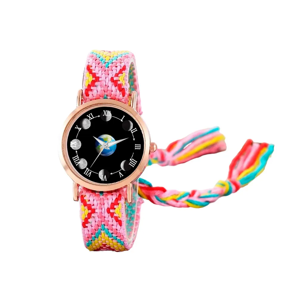 Reloj Luna Fase Lunar Dorado Tejido Artesanal Mujer+ Estuche