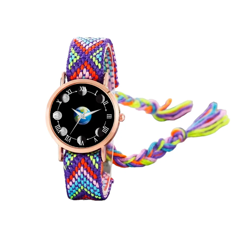 Reloj Luna Fase Lunar Dorado Tejido Artesanal Mujer+ Estuche