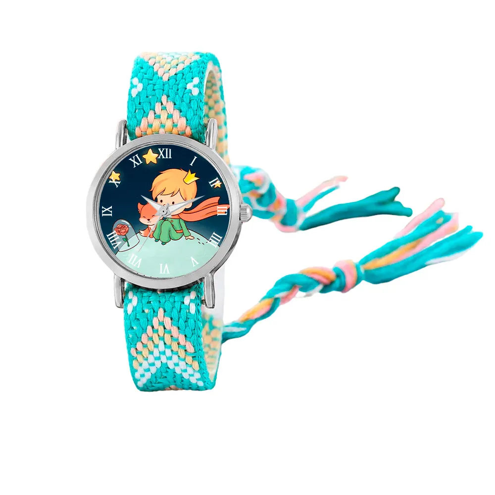 Reloj Principito Zorrito Plateado Tejido Artesanal + Estuche