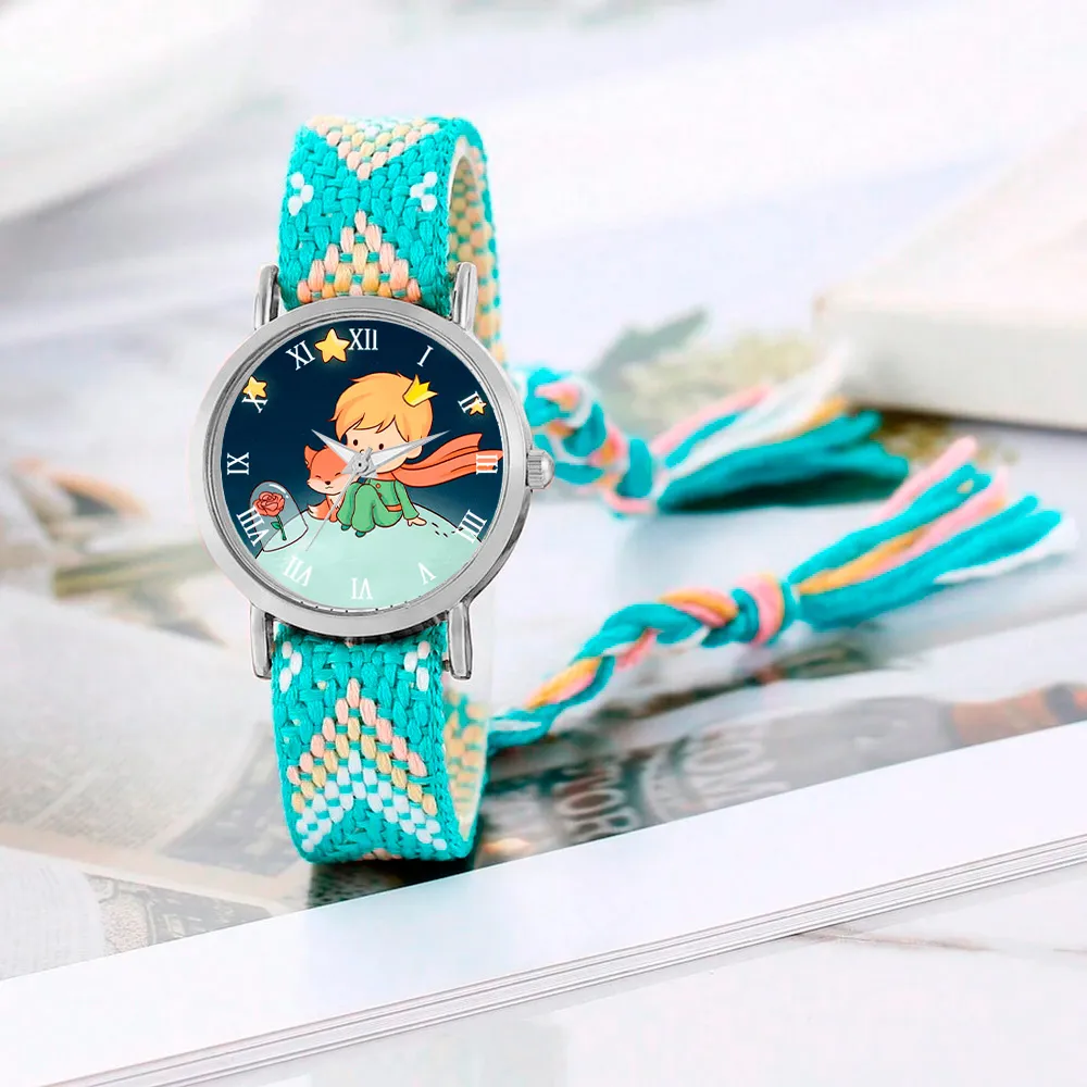 Reloj Principito Zorrito Plateado Tejido Artesanal + Estuche