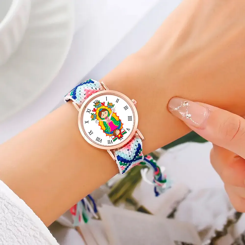 Reloj Virgen Guadalupe Dorado Tejido Artesanal + Estuche