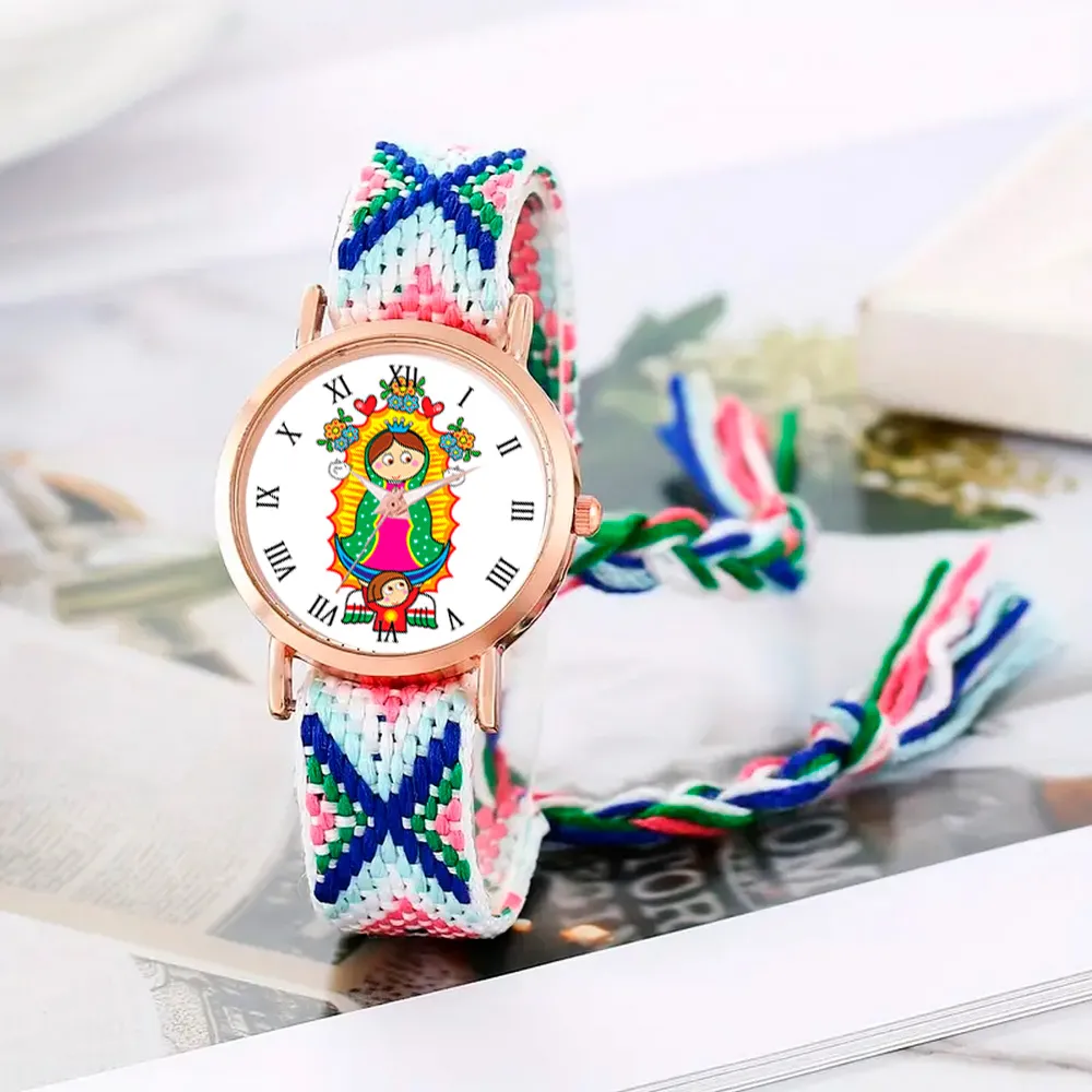 Reloj Virgen Guadalupe Dorado Tejido Artesanal + Estuche