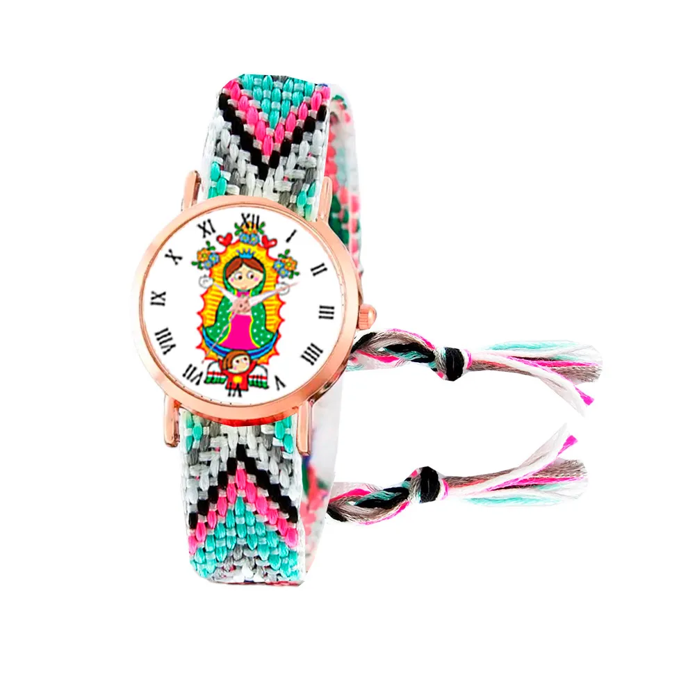 Reloj Virgen Guadalupe Dorado Tejido Artesanal + Estuche