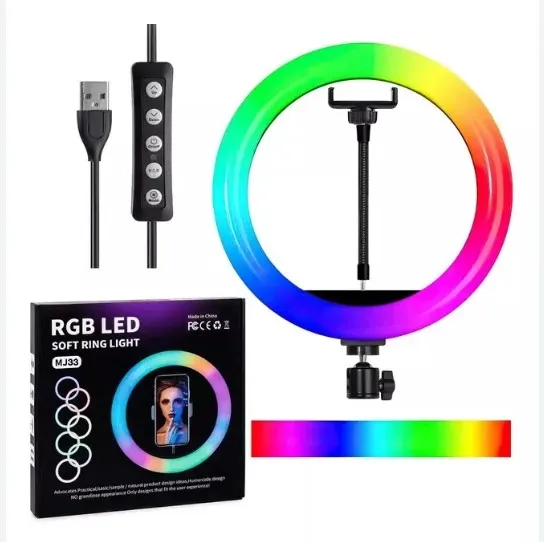 Aro de Luz LED RGB 33cm: Efectos de Color Personalizables + Trípode