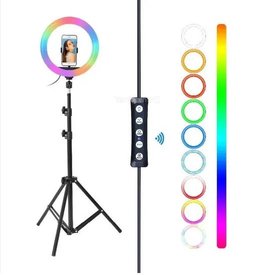 Aro de Luz LED RGB 33cm: Efectos de Color Personalizables + Trípode