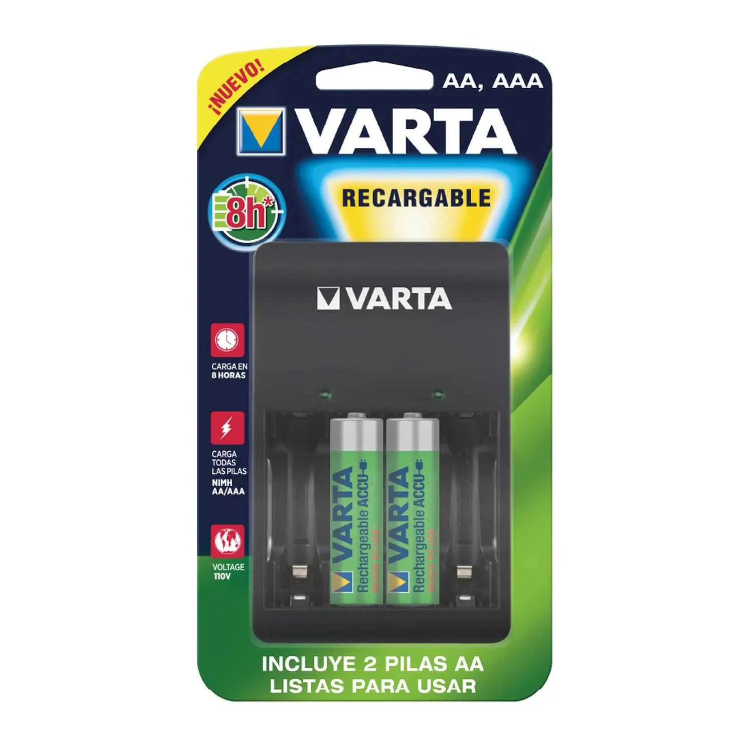 Cargador De Pilas Varta + 2 Pilas AA