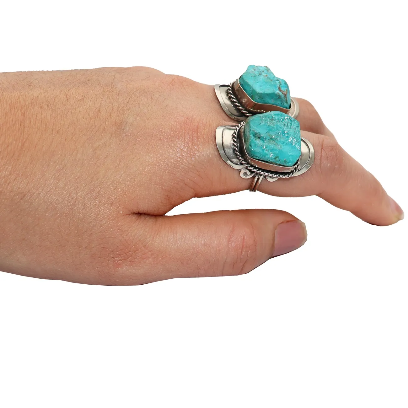 Anillo Cuarzo Turquesa En Bruto Unisex Ajustable + Estuche