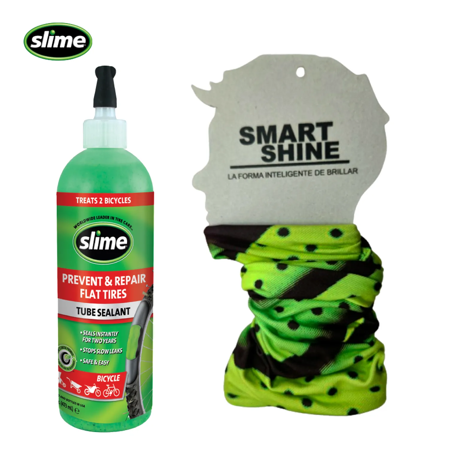 kit Antipinchazos Para Llantas Con Neumático Slime 16 Oz + Cuellero Tipo Buff en Microfibra