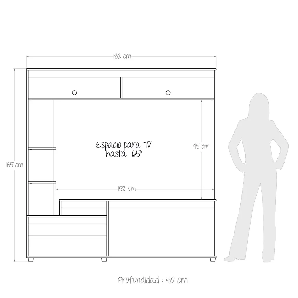 Centro Entretenimiento Mueble Para TV Bertolini Color Rovere Con Niebla