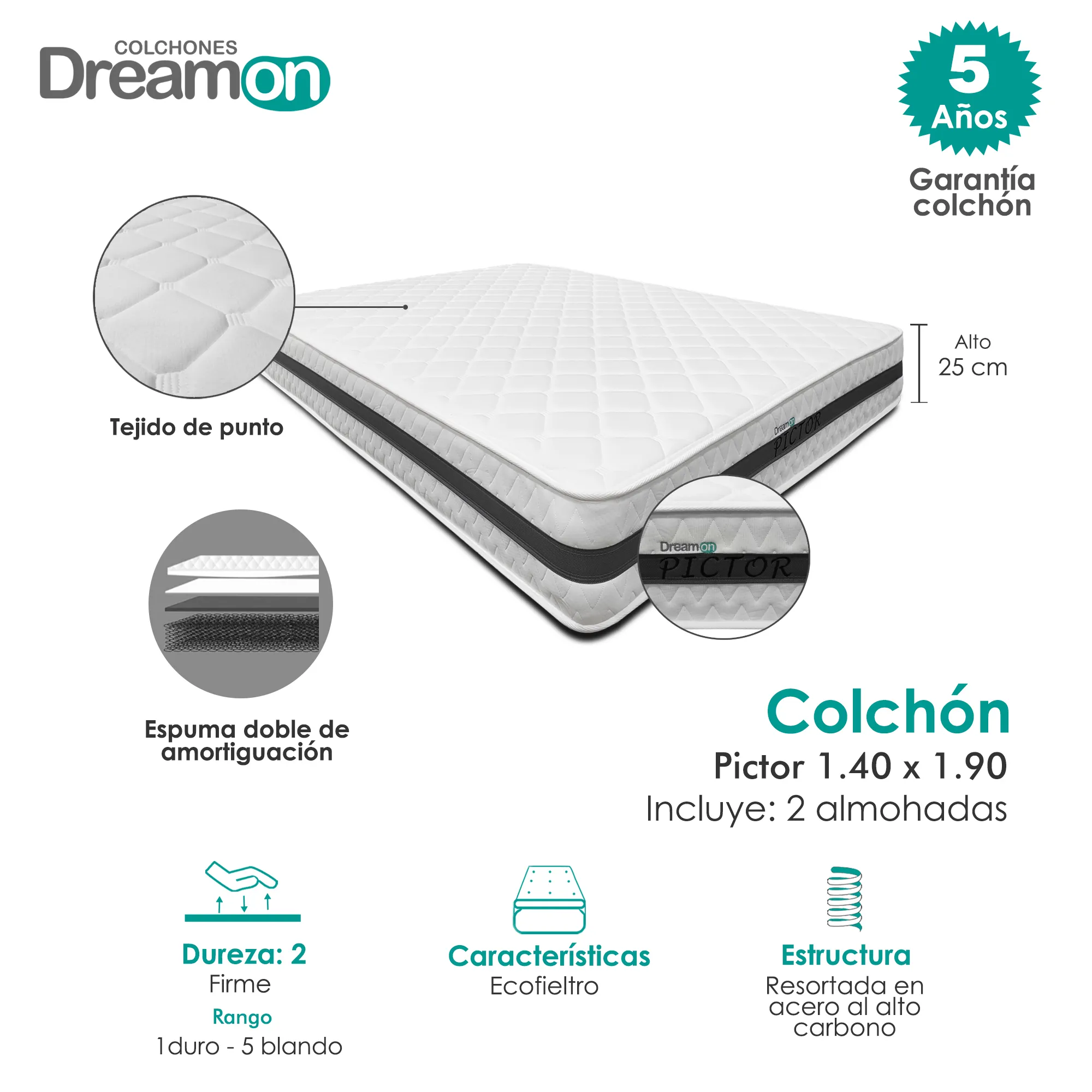 Colchon DreamOn Podium 140 x 190 Dureza Firme