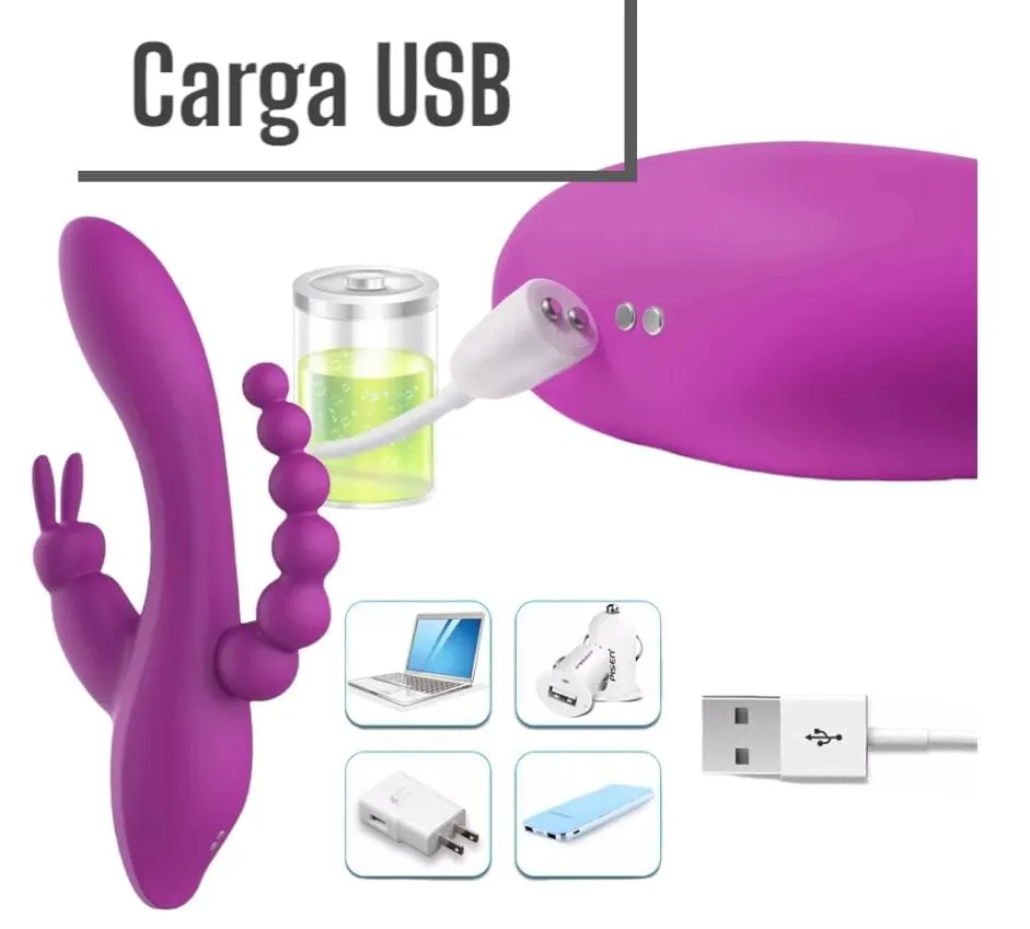 Vibrador 3 En 1 Estimulación Múltiple Ano Clitoris Y Punto G Recargable De Lujo + Lubricante Gratis