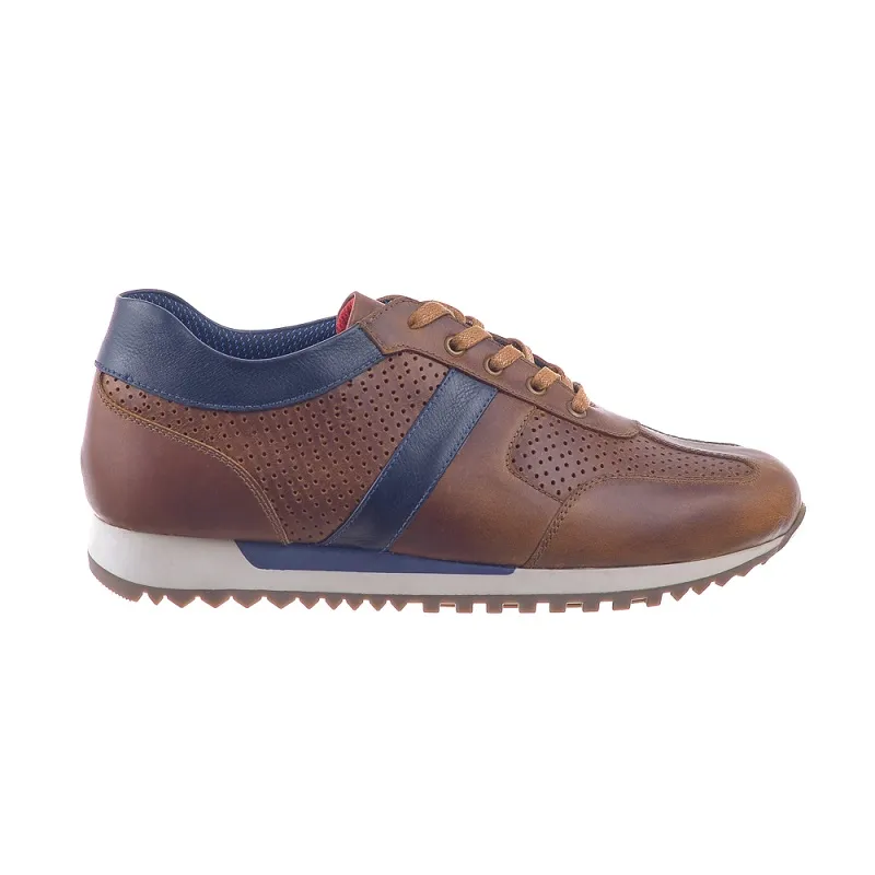 Tenis Sneakers Para Hombre En Cuero CALZADO GUERREROS JCR-3005 MIEL X AZUL